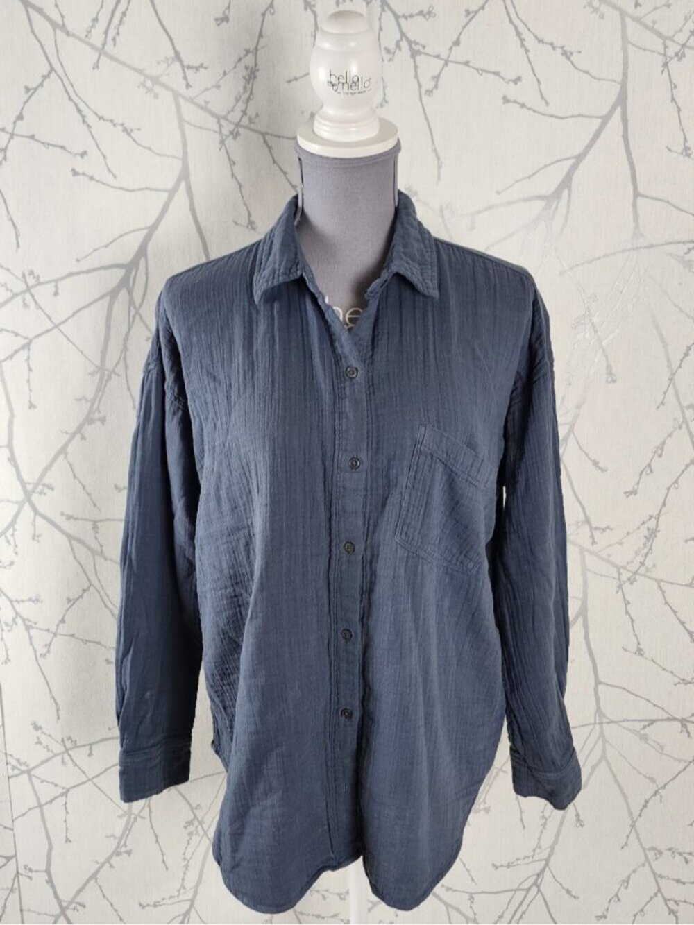 Loft Navy Cotton Gauze Button Front Shirt